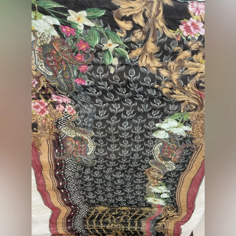 Oversized Baroque Floral & Paisley Scarf | Wrap Dark Romantic Chiffon Shawl - Picture 6 of 9